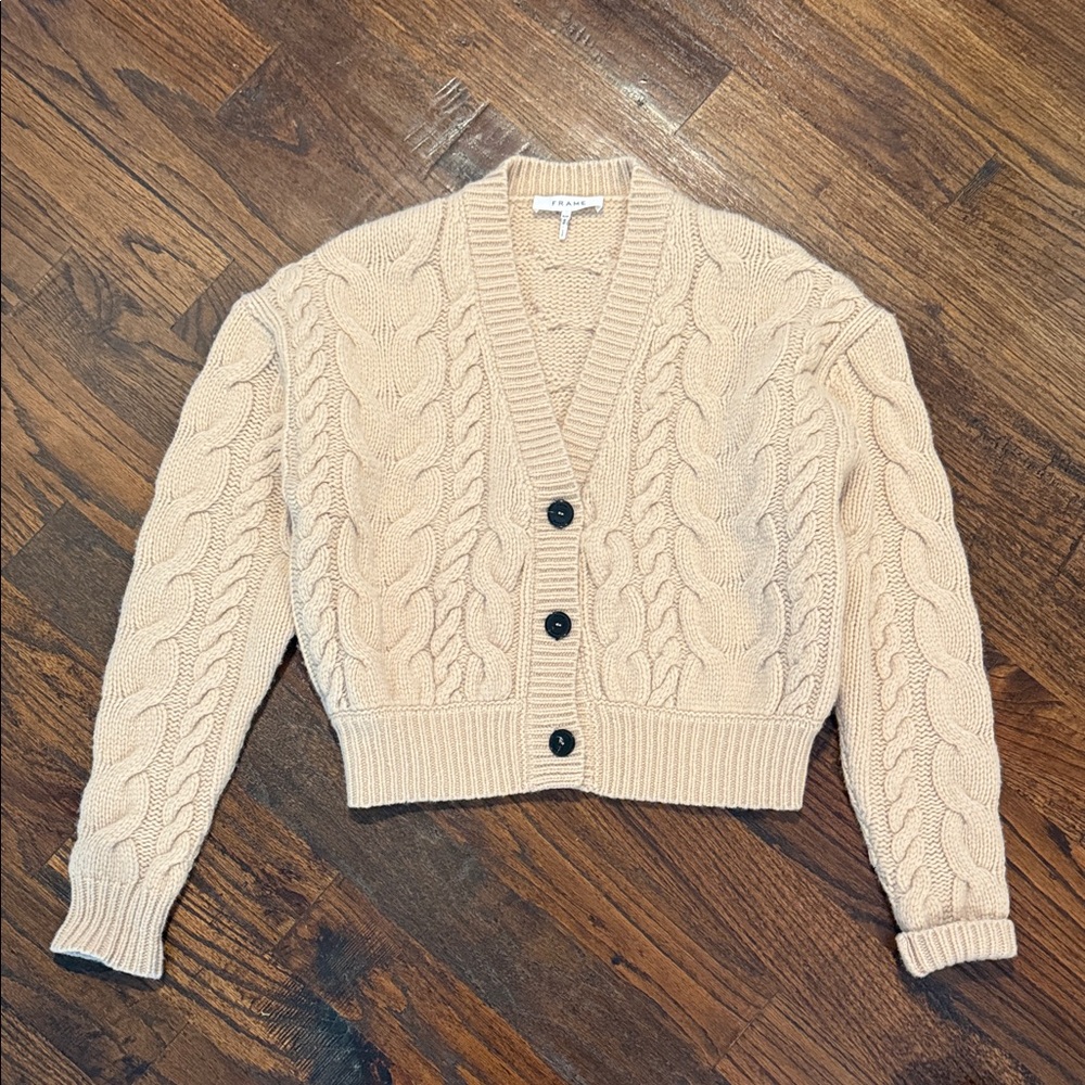 Women’s Cable Button Down Cardi- Frame Oatmeal-Sm… - image 1